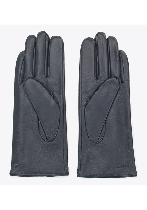 Manusi de piele pentru femei cu cusaturi decorative, gri inchis, piele naturala, gri inchis M