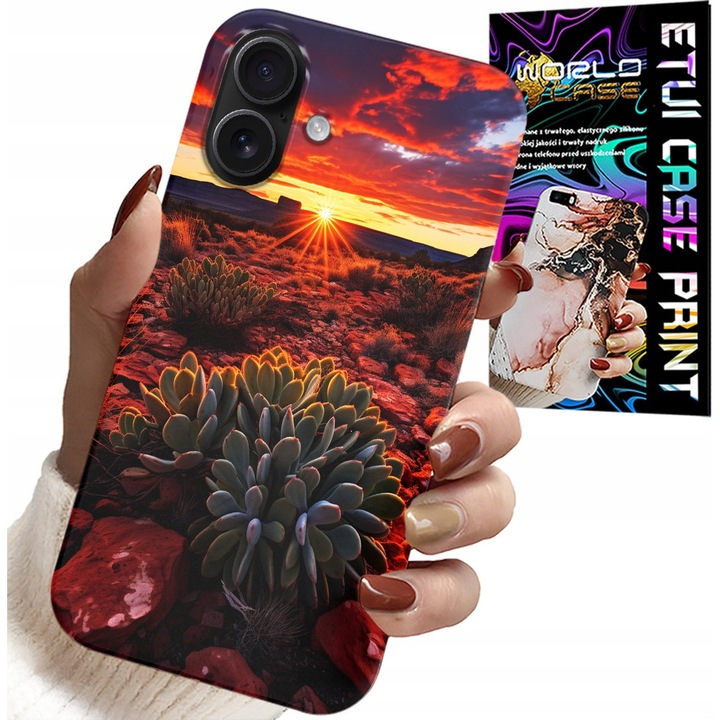 Telefontok, World Case, iPhone 16 Plus, szilikon, Mexikói Sivatag Kilátás, üveggel ellátott készlet