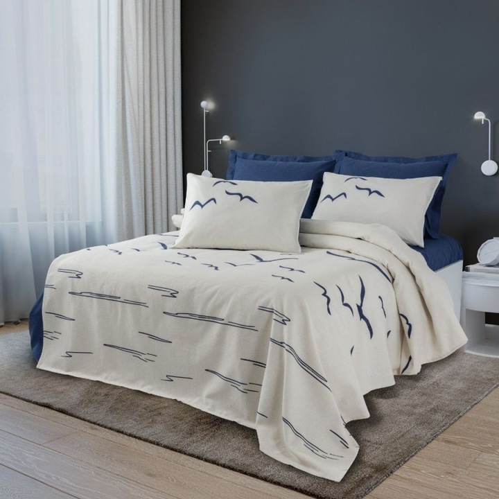 Cuvertură subtire, CottonBox, Larum Dark Blue, 200x230cm, bumbac-poliester, design modern