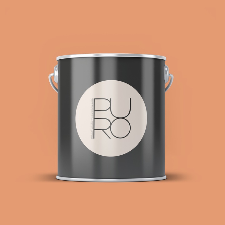 Vopsea lavabila PURO Colour, portocaliu intens, mata, pe baza de dispersie, acoperire 20–22 m²/strat, rezistenta la spalare (Clasa 2), fara solventi, pentru interior – 2.5L – portocaliu