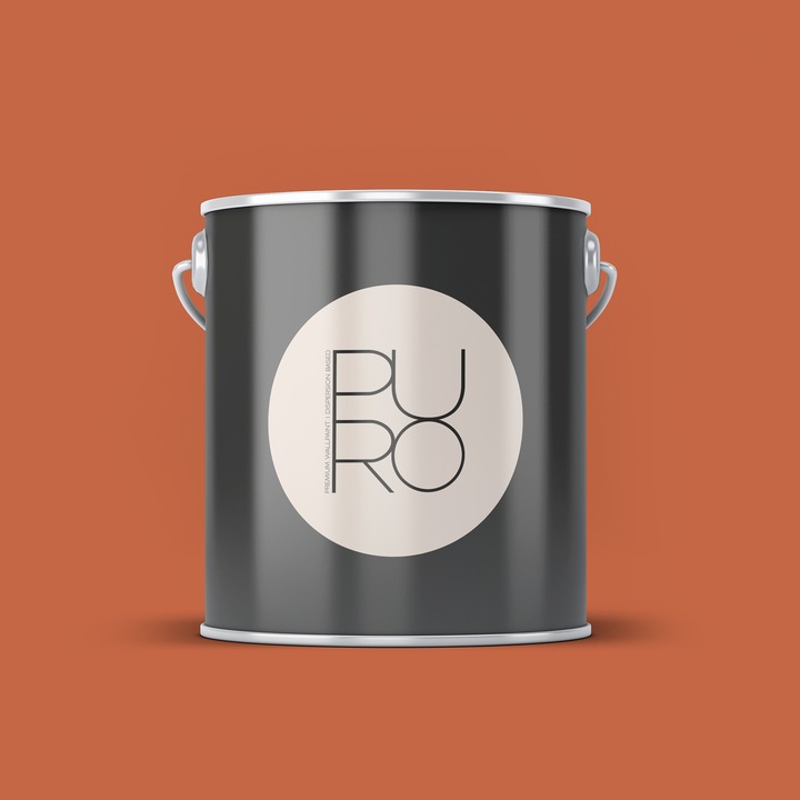 Vopsea lavabila PURO Colour, rosu portocaliu intens, mata, pe baza de dispersie, acoperire 20–22 m²/strat, rezistenta la spalare (Clasa 2), fara solventi, pentru interior – 2.5L – rosu portocaliu