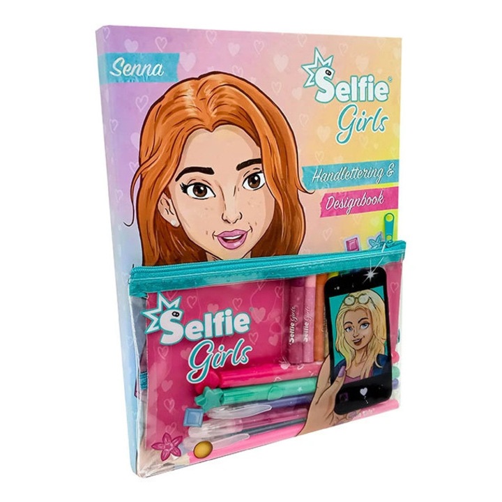 Set creativ Girls Selfie fata Senna, 72 pagini, cu accesorii, 27x19x4cm