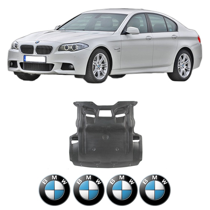 Scut motor BMW Seria 5 (F10) din 2017-2021, protectie auto, plastic, 4x Stickere auto cu BMW
