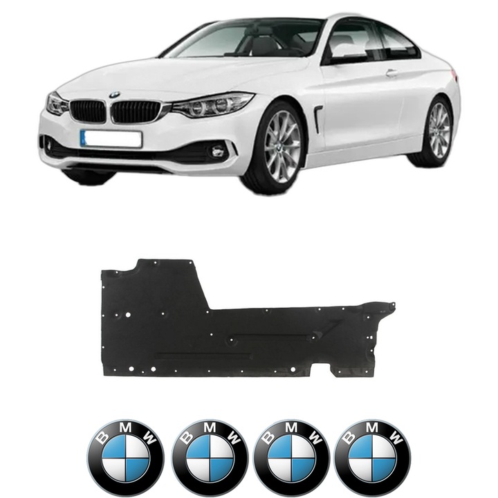 Scut motor BMW Seria 4, F32, F33, F82, F83 din 2014-2017, protectie auto, plastic, 4x Stickere auto cu BMW