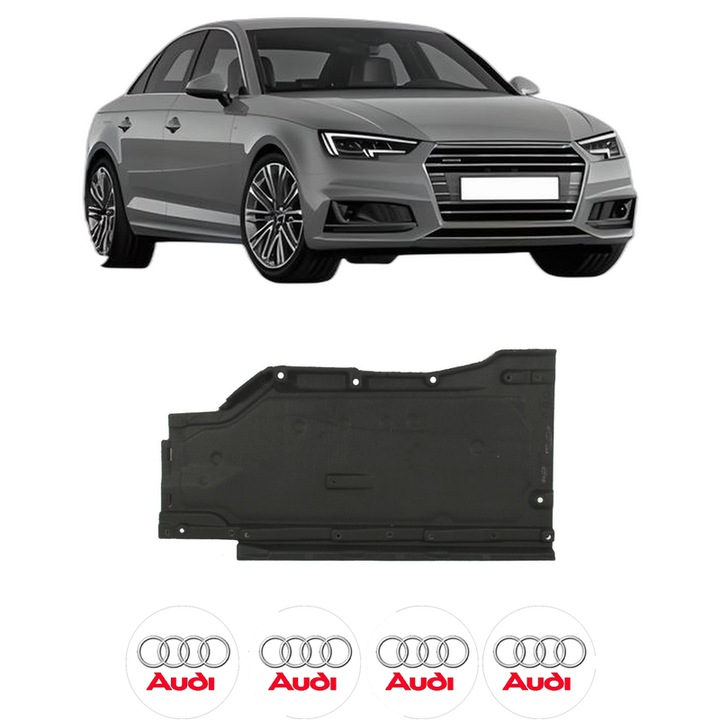 Scut motor AUDI A4 B9 (8W2, 8WC) din 2015-2019, protectie auto, plastic, 4x Stickere auto cu AUDI
