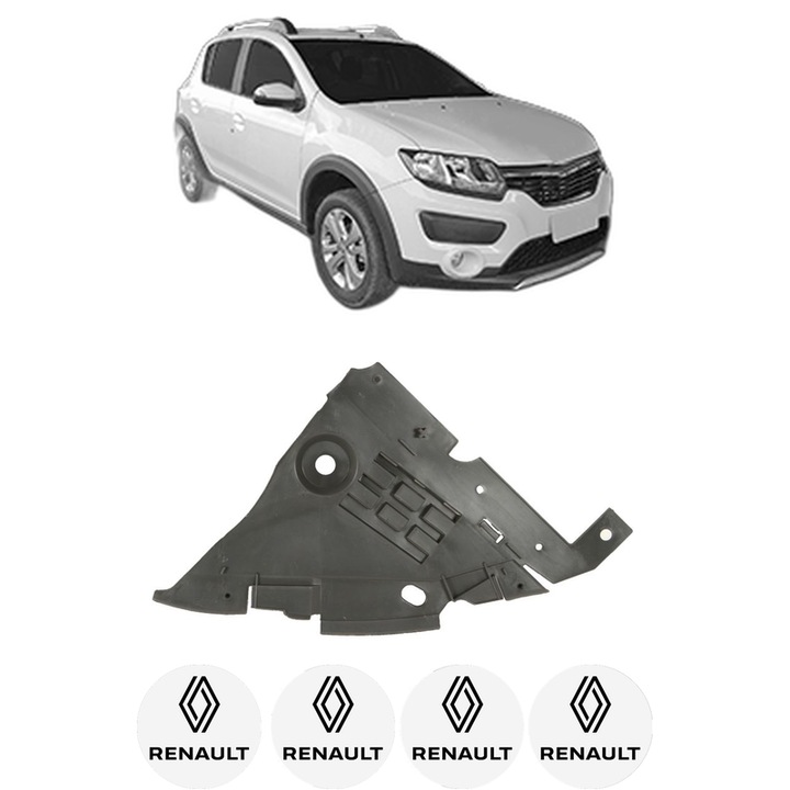 Scut motor RENAULT SANDERO/STEPWAY II (B8_) din 2008-2016, protectie auto, plastic, 4x Stickere auto cu RENAULT