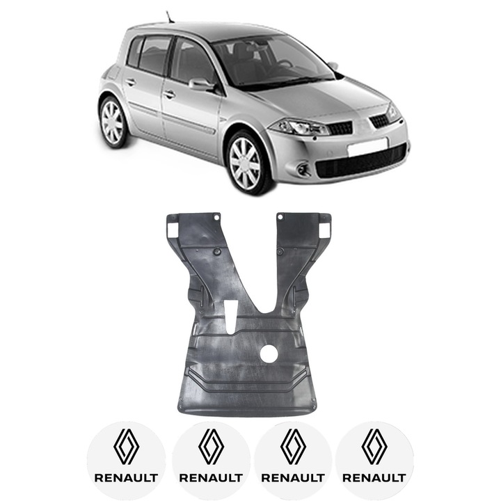 Scut motor RENAULT MEGANE II (BM0/1_, CM0/1_) din 2002-2011, protectie auto, plastic, 4x Stickere auto cu RENAULT