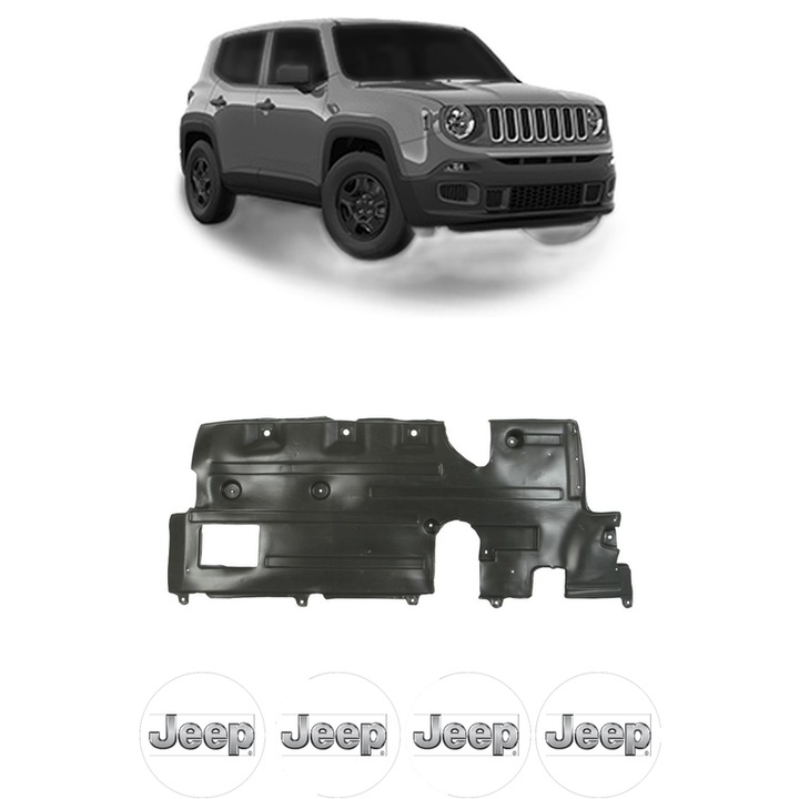 Scut motor JEEP RENEGADE VAN (BU, B1) din 2007-2017, protectie auto, plastic, 4x Stickere auto cu JEEP