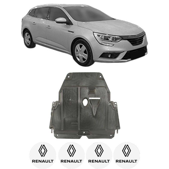 Scut motor RENAULT MEGANE IV Grandtour (K9A/M/N_) din 2016-2017, protectie auto, plastic, 4x Stickere auto cu RENAULT