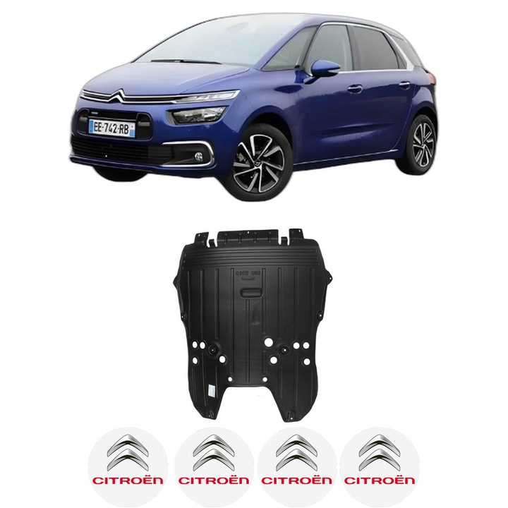 Scut motor CITROEN C4 PICASSO II din 2013-2018, protectie auto, plastic, 4x Stickere auto cu CITROEN