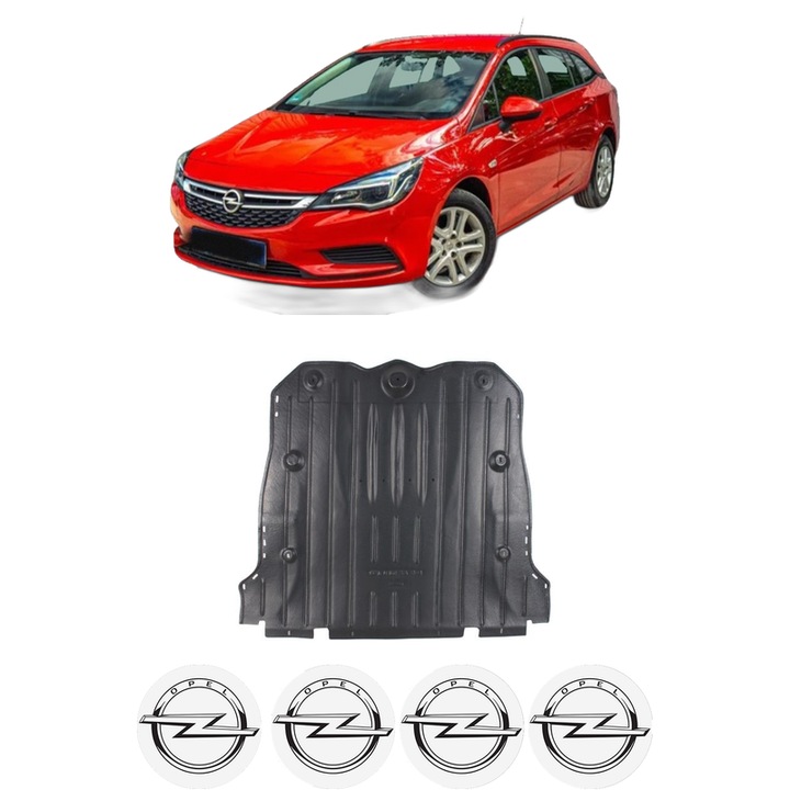 Scut motor OPEL ASTRA K (B16) din 2015-2022, protectie auto, plastic, 4x Stickere auto cu OPEL