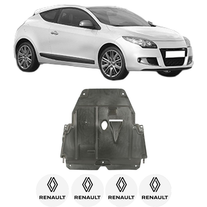 Scut motor RENAULT MEGANE III Coupe (DZ0/1_) din 2008-2016, protectie auto, plastic, 4x Stickere auto cu RENAULT