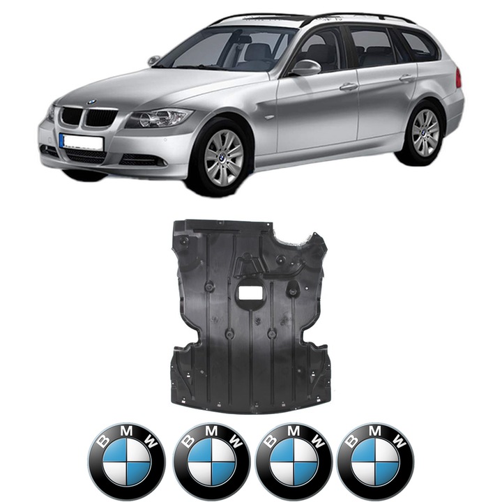Scut motor BMW Seria 3 Touring (E91) din 2004-2012, protectie auto, plastic, 4x Stickere auto cu BMW