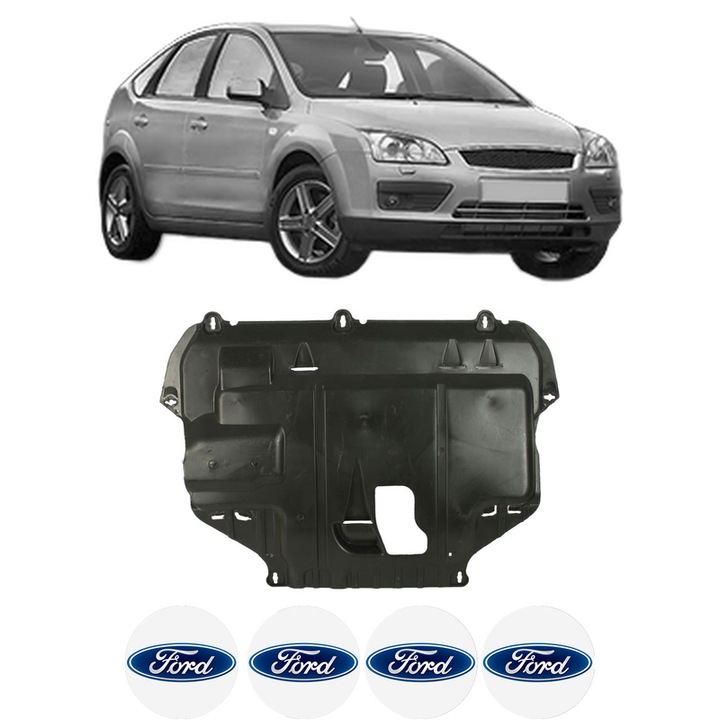 Scut motor FORD FOCUS II (DA_, HCP, DP) din 2004-2012, protectie auto, plastic, 4x Stickere auto cu FORD