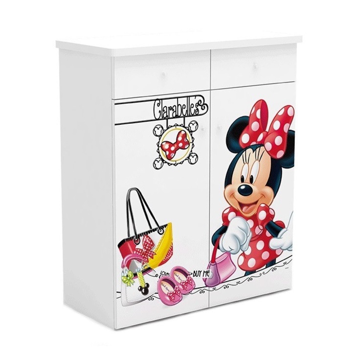 Comoda copii 2 usi 2 sertare Shopping Minnie, 80 x 120 cm, PAL melaminat, Alb
