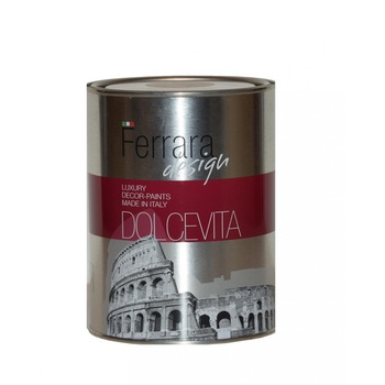 Vopsea decorativa Dolcevita , Ferrara Design, culoare argintie , pe baza de apa, pentru interior, 1 L Vopsea decorativa Dolcevita , Ferrara Design, culoare argintie , pe baza de apa, pentru interior, 1 L