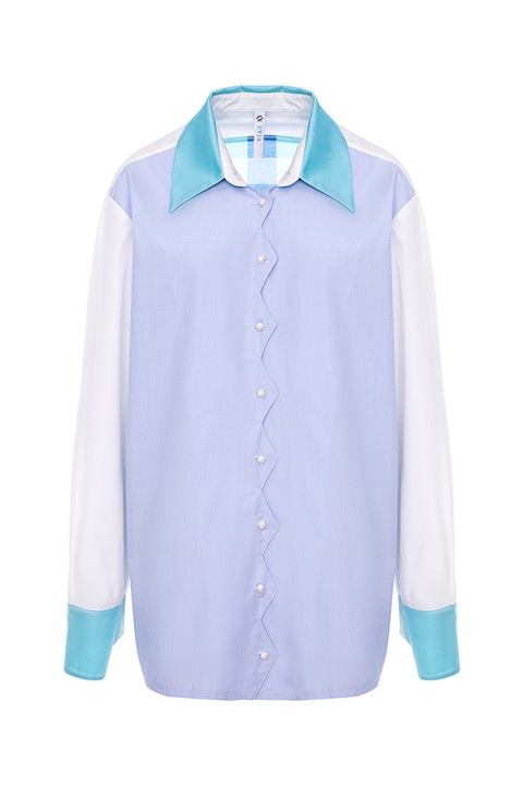 UVIA, Camasa de bumbac cu insertie in carouri, Alb/Lila/Albastru