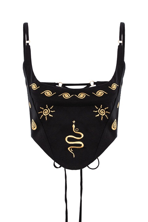 UVIA, Top crop brodat, Negru/Bej