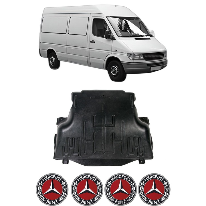 Scut motor MERCEDES-BENZ SPRINTER 4-t Van (B904) din 1995-2006, protectie auto, plastic, 4x Stickere auto cu MERCEDES-BENZ