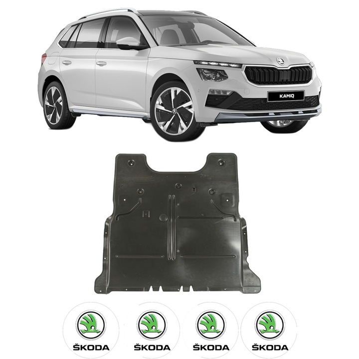 Scut motor SKODA KAMIQ (NW4) din 2019-2020, protectie auto, plastic, 4x Stickere auto cu SKODA