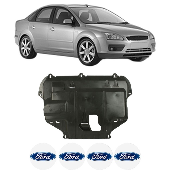 Scut motor FORD FOCUS II Saloon (DB_, FCH, DH) din 2005-2012, protectie auto, plastic, 4x Stickere auto cu FORD