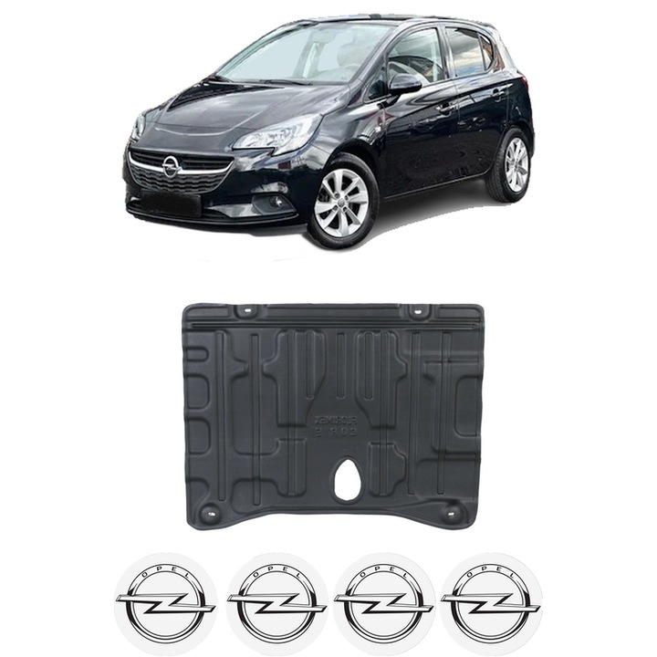 Scut motor OPEL CORSA E (X15) din 2014-2019, protectie auto, plastic, 4x Stickere auto cu OPEL