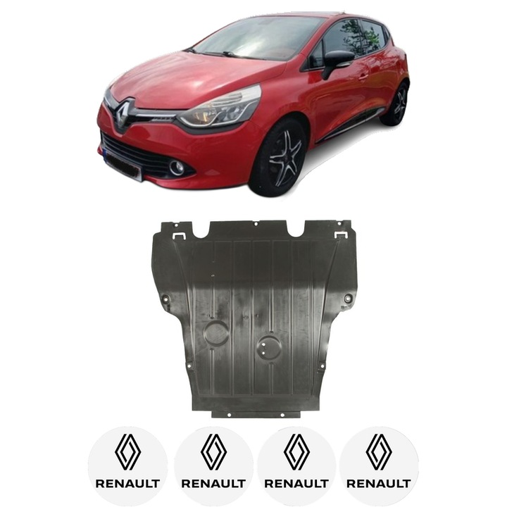 Scut motor RENAULT CLIO IV (BH_) din 2012-2021, protectie auto, plastic, 4x Stickere auto cu RENAULT