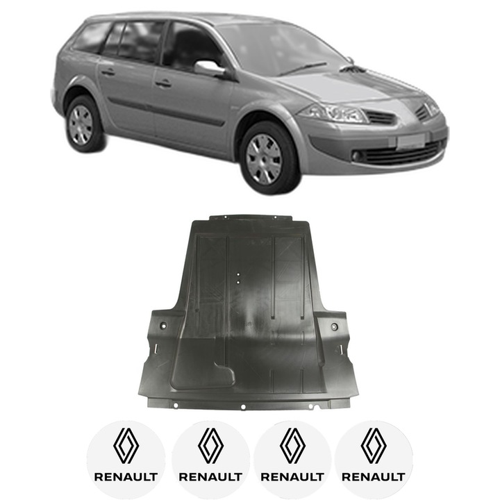 Scut motor RENAULT MEGANE II Estate Van (KM_) din 2003-2009, protectie auto, plastic, 4x Stickere auto cu RENAULT