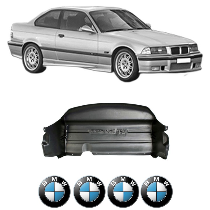 Scut motor BMW Seria 3 Coupe (E36) din 1991-1999, protectie auto, plastic, 4x Stickere auto cu BMW