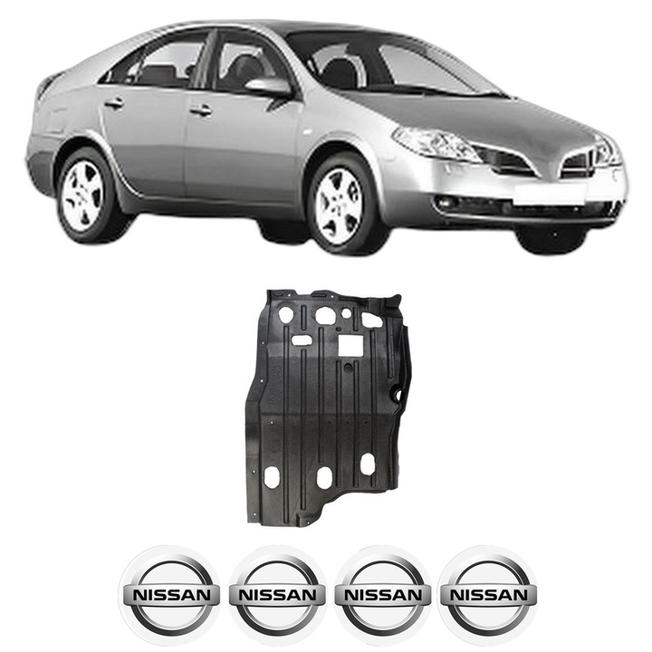 Scut motor NISSAN PRIMERA (P12) din 2002-2008, protectie auto, plastic, 4x Stickere auto cu NISSAN