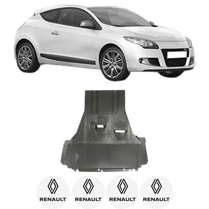 Scut motor RENAULT MEGANE III Coupe (DZ0/1_) din 2008-2016, protectie auto, plastic, 4x Stickere auto cu RENAULT