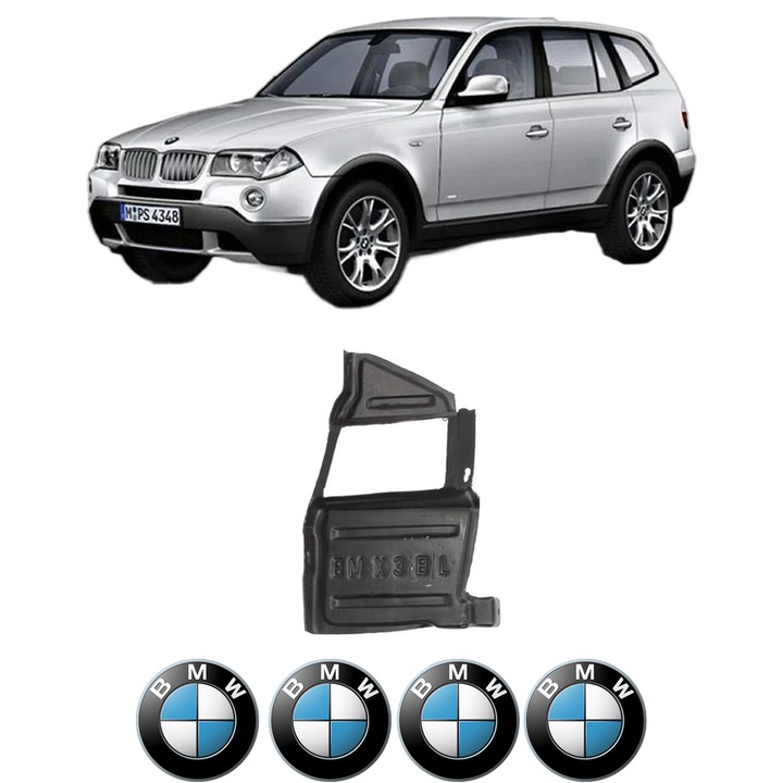 Scut motor BMW Seria X3 (E83) din 2003-2011, protectie auto, plastic, 4x Stickere auto cu BMW