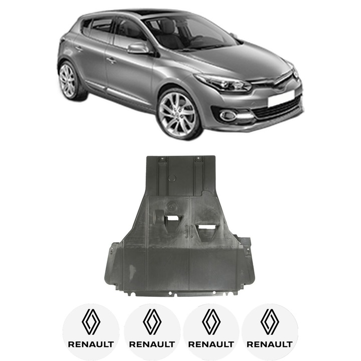 Scut motor RENAULT MEGANE III Hatchback (BZ0/1_, B3_) din 2008-2017, protectie auto, plastic, 4x Stickere auto cu RENAULT