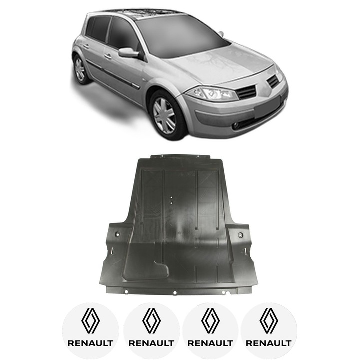 Scut motor RENAULT MEGANE II Hatchback Van (KM0/2_) din 2003-2008, protectie auto, plastic, 4x Stickere auto cu RENAULT