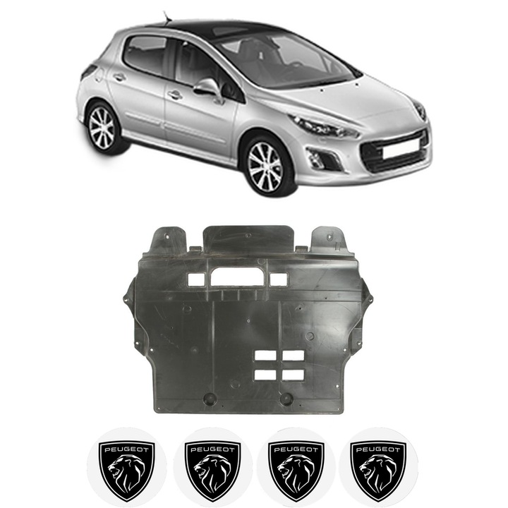 Scut motor PEUGEOT 308 I (4A_, 4C_) din 2007-2015, protectie auto, plastic, 4x Stickere auto cu PEUGEOT