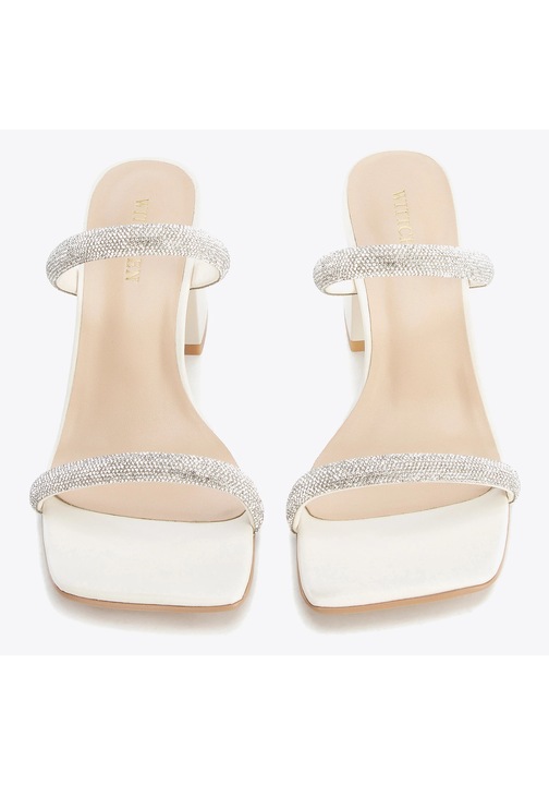 Papuci dama Wittchen, piele naturala, toc gros, bretele cu cristale, crem, 37 EU