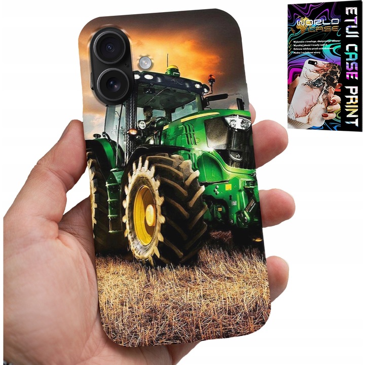 Carcasă pentru iPhone 16 Plus, World Case, tractor fermă, silicon, set cu sticlă