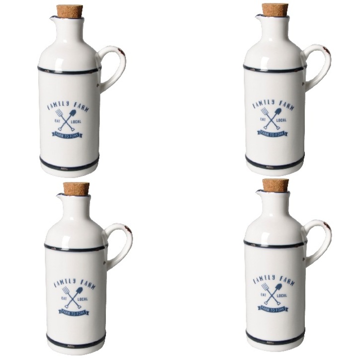 Set 4 oliviere portelan, sticla pentru ulei/otet CULINARO HAPPY FARM 400ml