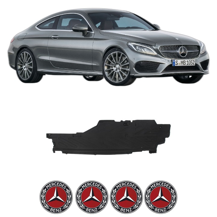 Scut motor MERCEDES-BENZ C-CLASS Coupe (C205) din 2015-2023, protectie auto, plastic, 4x Stickere auto cu MERCEDES-BENZ