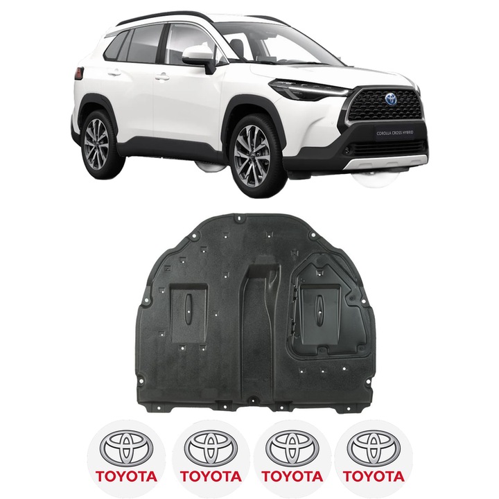 Scut motor TOYOTA COROLLA CROSS (ZVG1_, ZSG1_, MXGH1_, MXGA1_) din 2022-2023, protectie auto, plastic, 4x Stickere auto cu TOYOTA