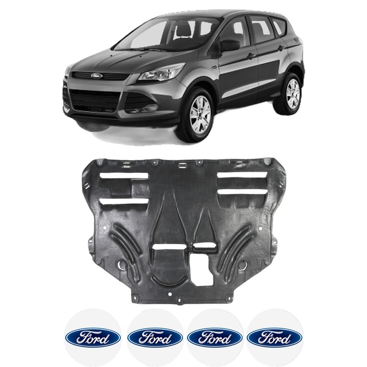 Scut motor FORD KUGA II VAN din 2014-2019, protectie auto, plastic, 4x Stickere auto cu FORD