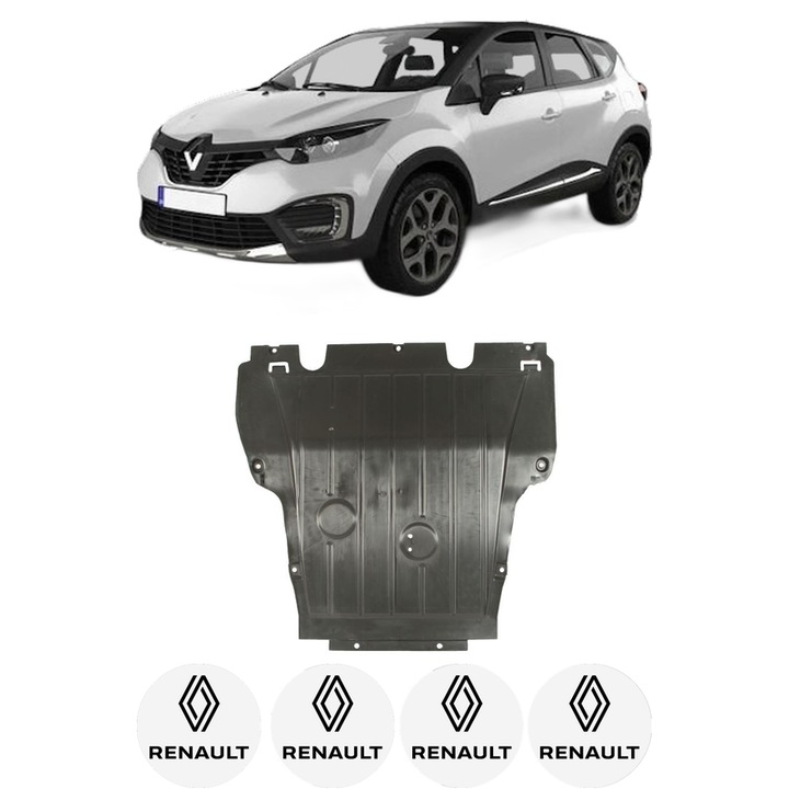 Scut motor RENAULT CAPTUR I (J5_, H5_) din 2013-2018, protectie auto, plastic, 4x Stickere auto cu RENAULT