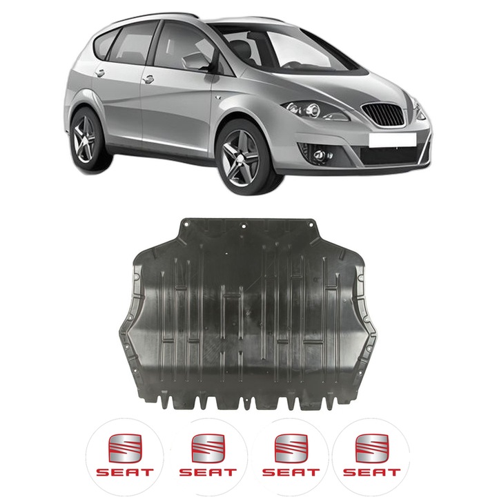 Scut motor SEAT ALTEA din 2004-2009, protectie auto, plastic, 4x Stickere auto cu SEAT