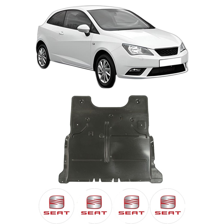 Scut motor SEAT IBIZA IV SC (6J1, 6P5) din 2008-2016, protectie auto, plastic, 4x Stickere auto cu SEAT