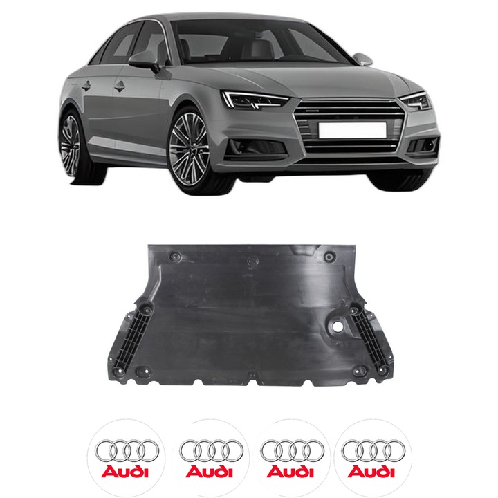 Scut motor AUDI A4 B9 (8W2, 8WC) din 2015-2021, protectie auto, plastic, 4x Stickere auto cu AUDI