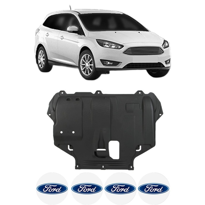 Scut motor FORD FOCUS III Estate Van din 2012-2020, protectie auto, plastic, 4x Stickere auto cu FORD