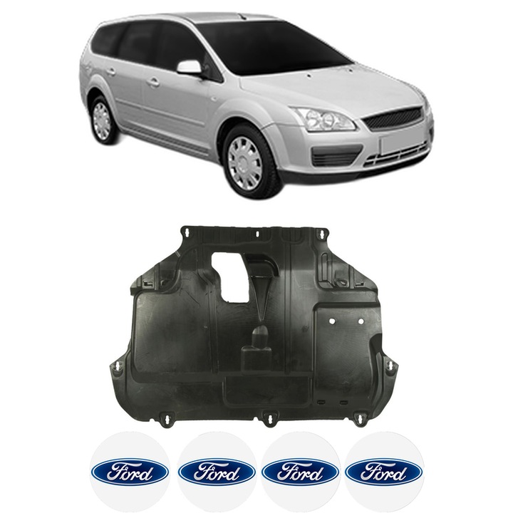Scut motor FORD FOCUS II Estate Van din 2004-2011, protectie auto, plastic, 4x Stickere auto cu FORD