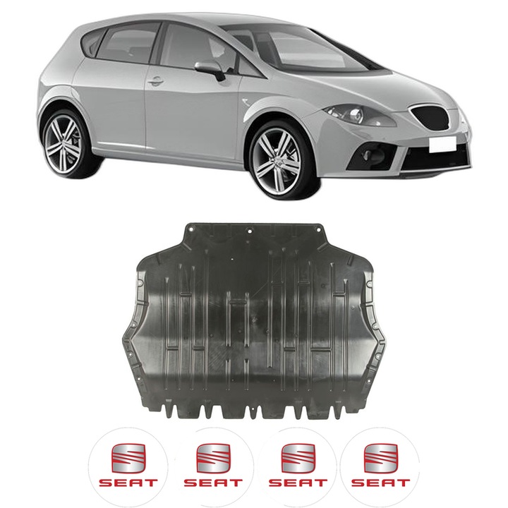 Scut motor SEAT LEON (1P1) din 2005-2013, protectie auto, plastic, 4x Stickere auto cu SEAT