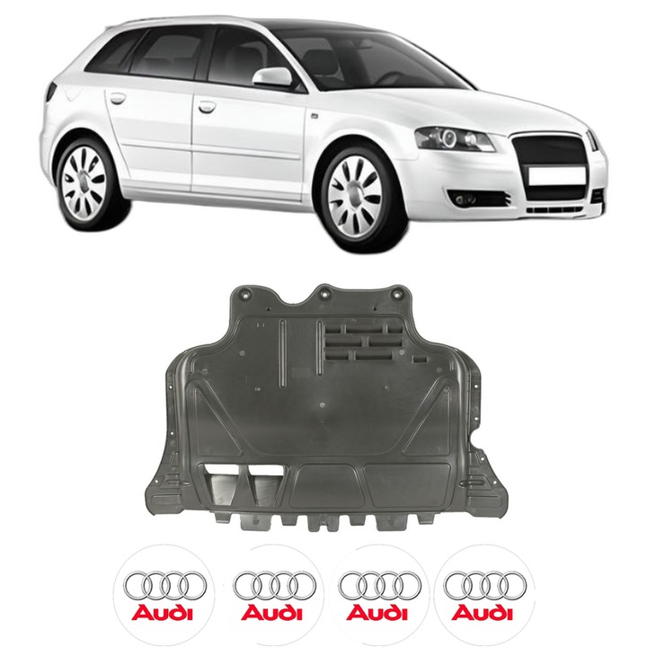 Scut motor AUDI A3 Sportback (8PA) din 2004-2013, protectie auto, plastic, 4x Stickere auto cu AUDI
