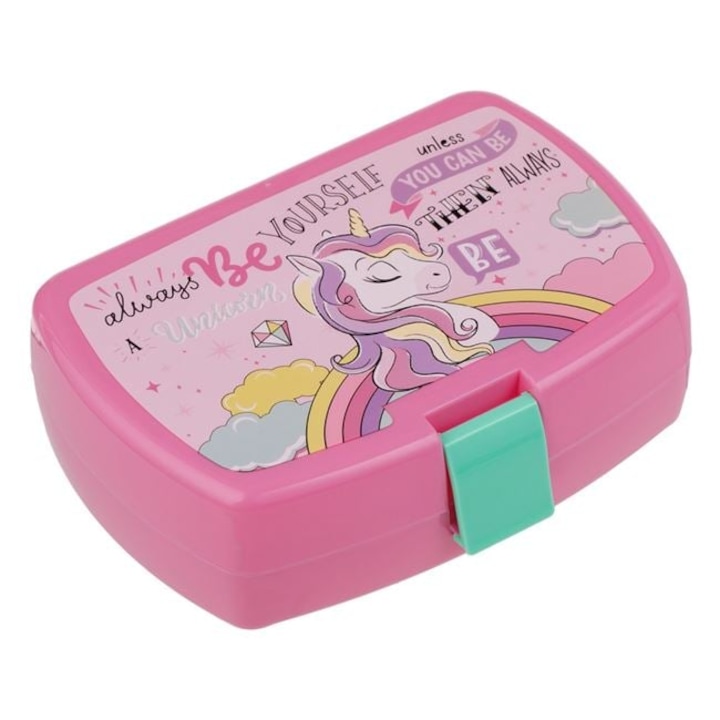 Caserola pentru copii, model cu unicorn, 0.42 L, Roz, BREZIUM